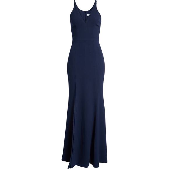 Dress the Population Iris Slit Crepe Gown Women's XS Navy Blue Sleeveless NWOT - Picture 13 of 13